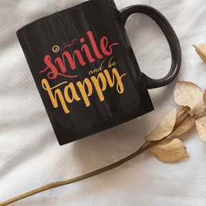 Printed Ceramic Coffee Mug 250 ML Black Color “Just Smile and Be Happy”